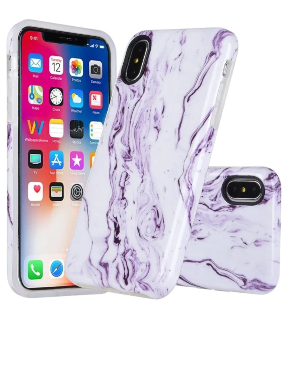 3 NEW iPhone Xs 1Os X 10 Cell Phone Case Cover Purple White Marble Swirl NWT